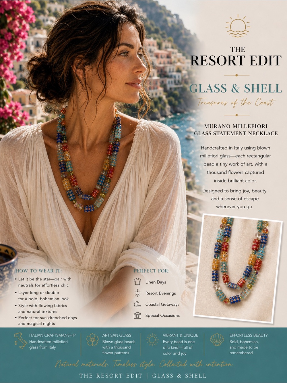 Murano Millefiori Blown Glass Statement Necklace